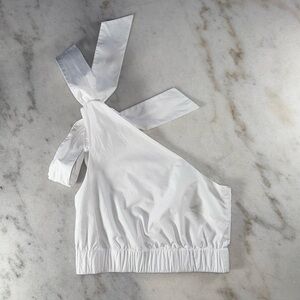 Cara Cara One Shoulder Tie Crop Top White Cotton Blouse Womens Size XS